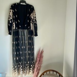 Vintage gold embroidered tulle long jacket